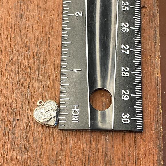 Vintage 925 Sterling Silver Log Cabin Petite Puffy Heart Pendant Bracelet Charm - Picture 3 of 4